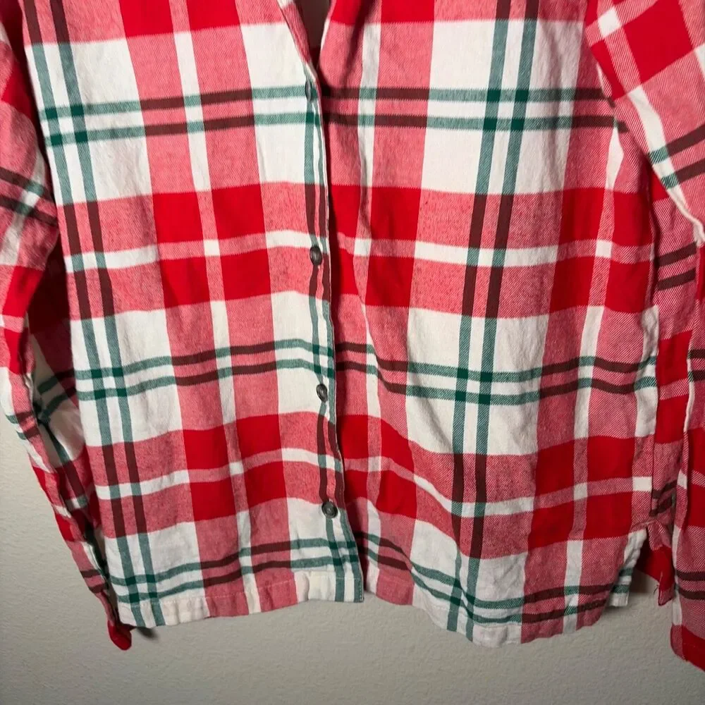Old Navy Pajama Top Women's Small Tall Green Red Christmas Plaid Flannel